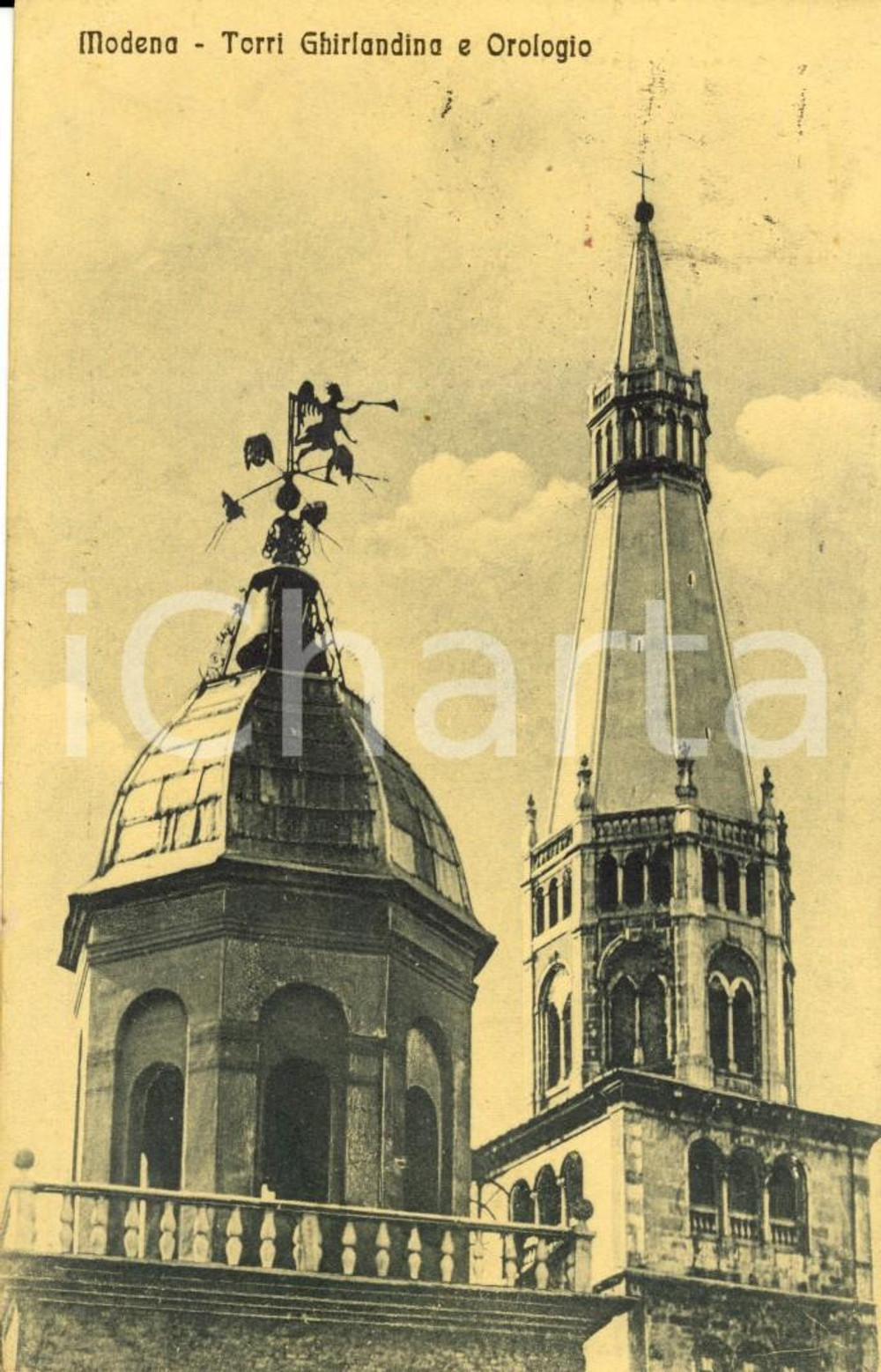 Cartolina originale da collezione 1917 MODENA Veduta delle Torri GHIRLANDINA e OROLOGIO *Cartolina postale FP VG 1
