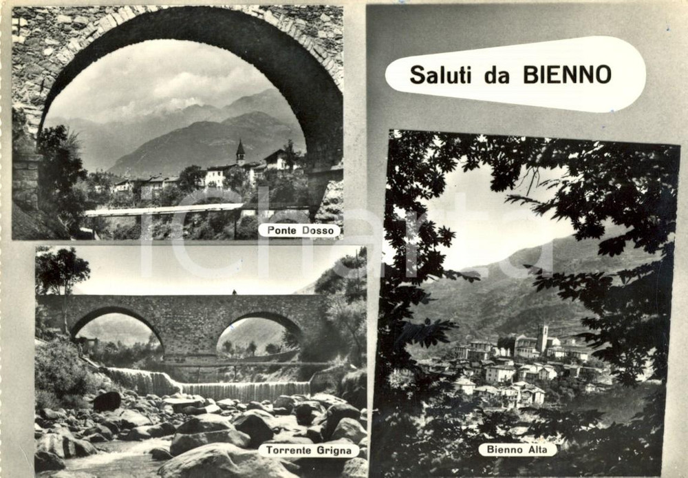 Cartolina originale da collezione 1959 BIENNO BS Vedutine del PONTE DOSSO e del Torrente GRIGNA FG VG 1
