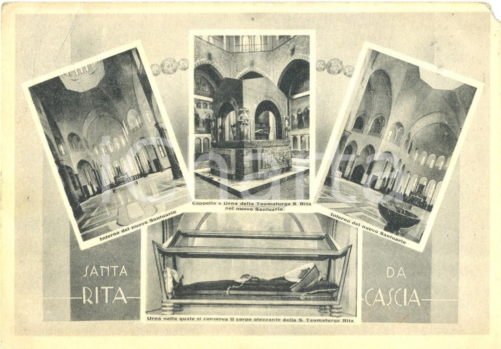 Cartolina originale da collezione 1954 CASCIA (PG) Vedutine della Chiesa di SANTA RITA con URNA *Cartolina FG VG 1