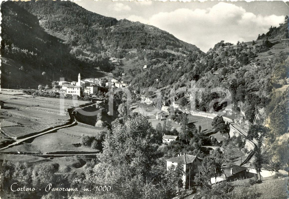 Cartolina originale da collezione 1953 CORTENO GOLGI (BS) Panorama con Chiesa parrocchiale *Cartolina FG VG 1