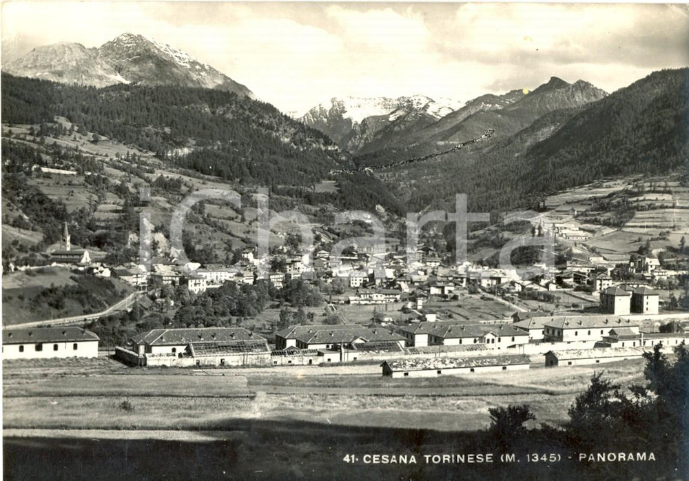 Cartolina originale da collezione 1953 CESANA TORINESE TO Panorama del paese e il Monte CHABERTON FG VG 1