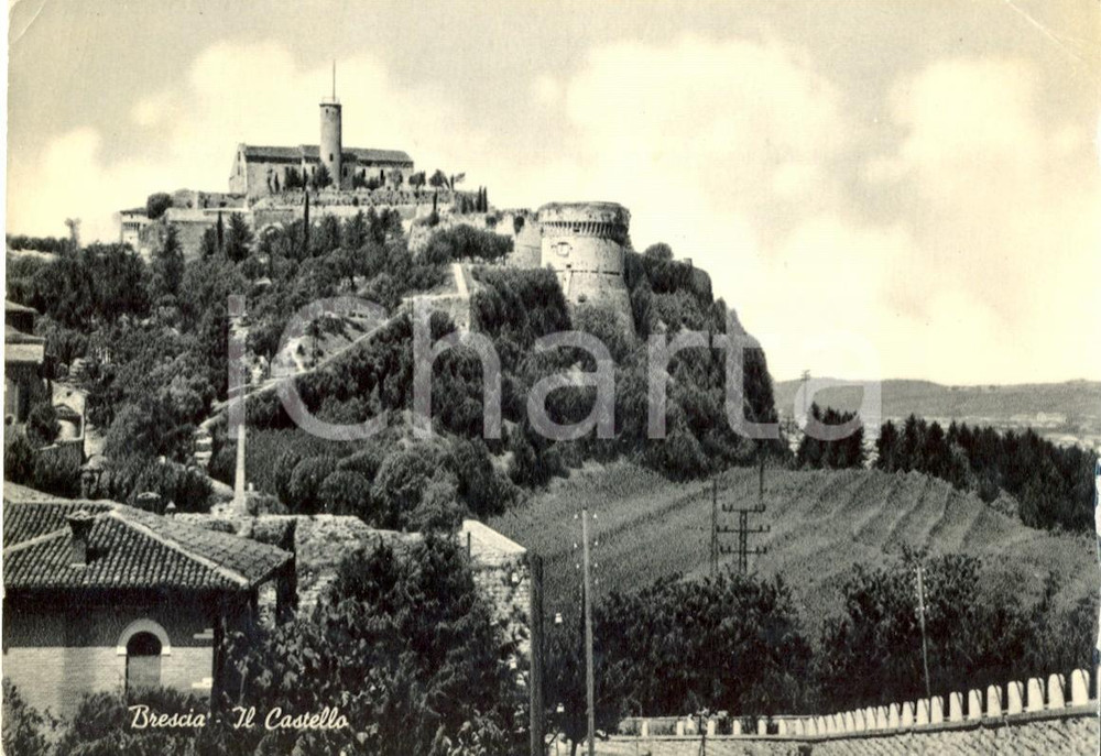 Cartolina originale da collezione 1952 BRESCIA Il Castello sul Colle CIDNEO Cartolina postale FG VG 1
