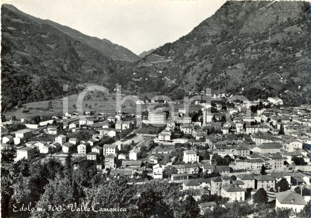 Cartolina originale da collezione 1950 EDOLO BS Panorama del paese e della Valle CAMONICA Catolina FG NV 1