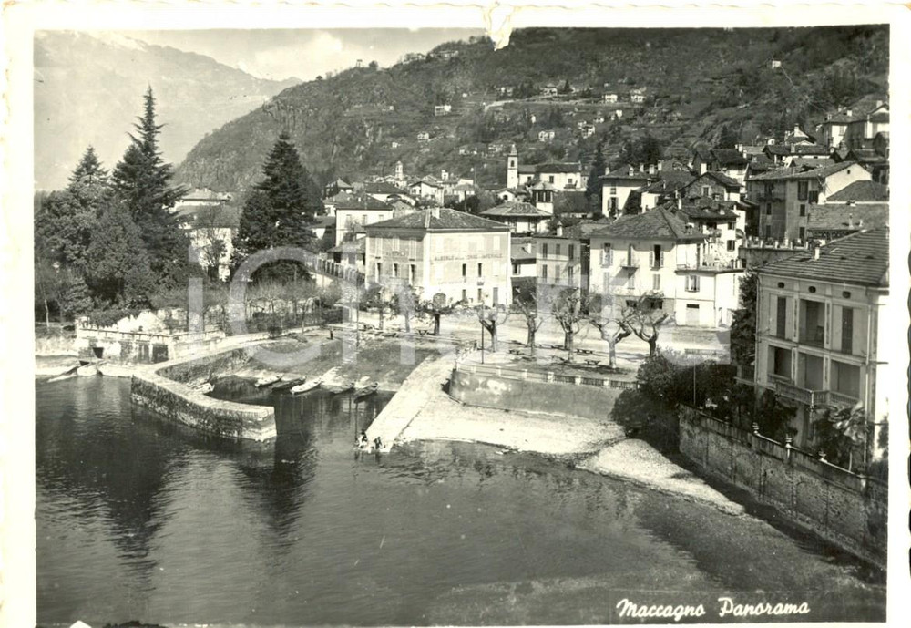 Cartolina originale da collezione 1959 MACCAGNO (VA) Panorama del paese con albergo della TORRE IMPERIALE *FG VG 1
