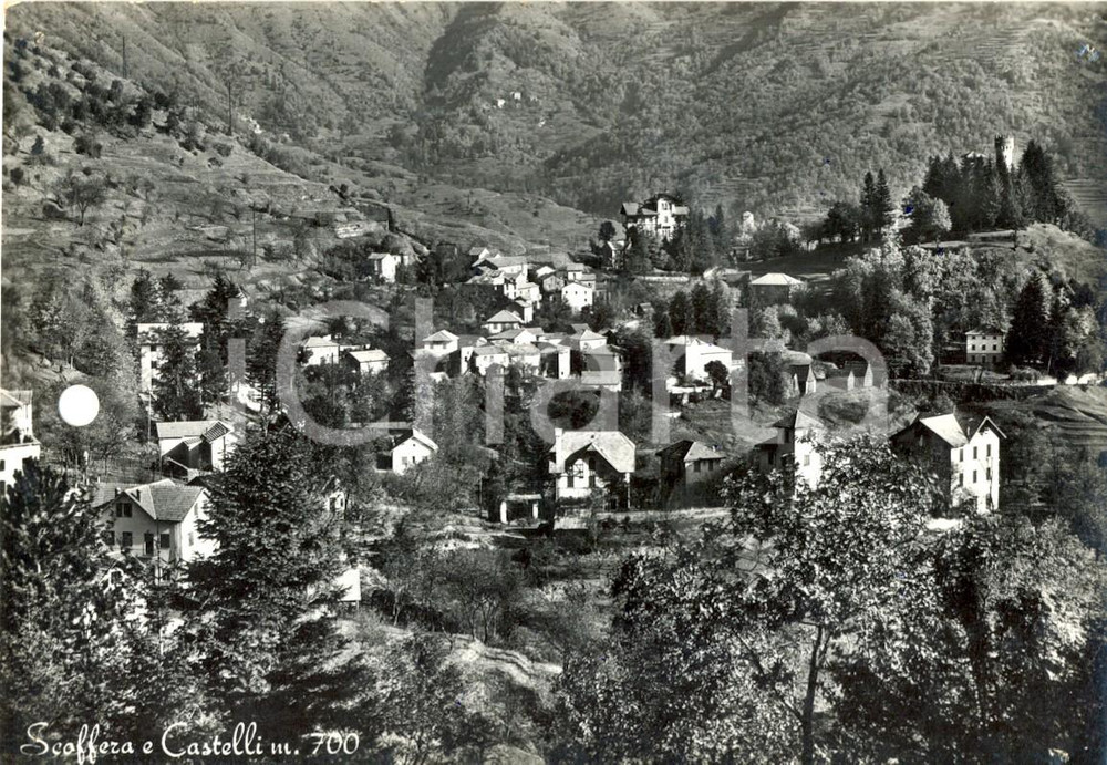 Cartolina originale da collezione 1958 TORRIGLIA GE Veduta di PASSO DELLA SCOFFERA e del castello FG VG 1