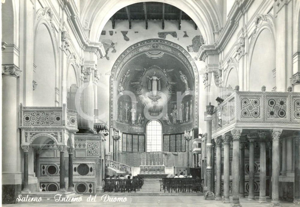 Cartolina originale da collezione 1966 SALERNO Interno del Duomo SANTA MARIA DEGLI ANGELI e di SAN MATTEO *FG VG 1