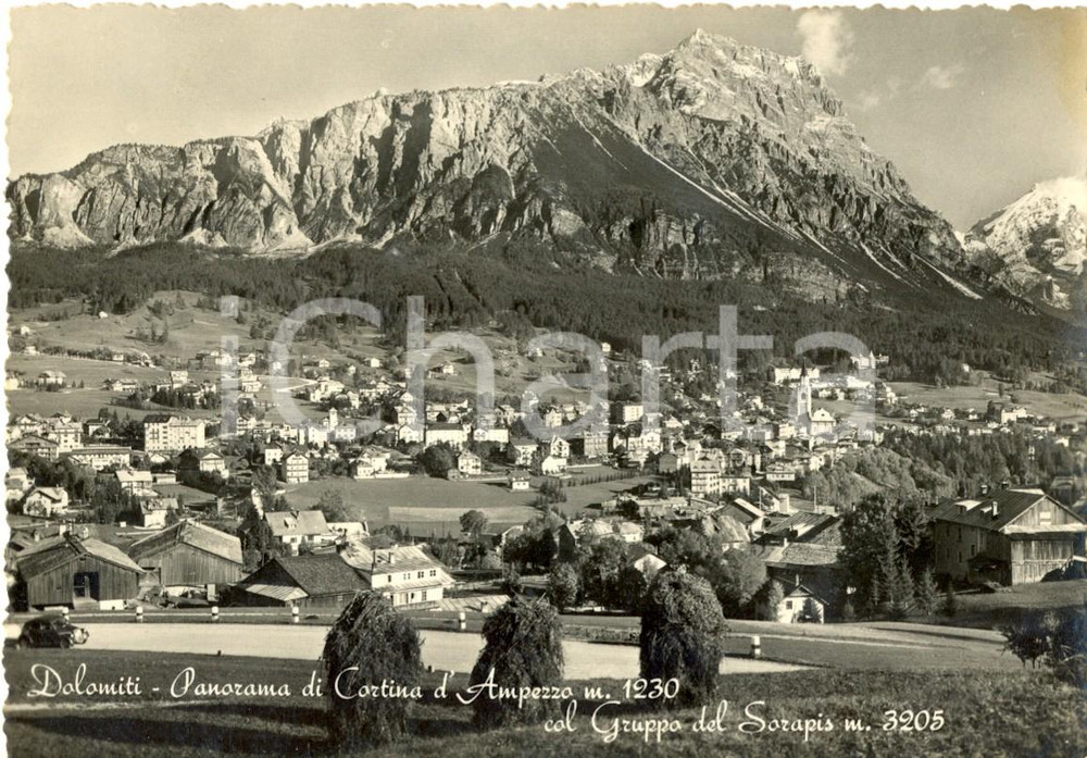 Cartolina originale da collezione 1950 CORTINA D'AMPEZZO (BL) Panorama del paese e del gruppo del SORAPISS *FG VG 1
