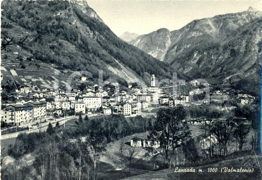 Cartolina originale da collezione 1965 LANZADA (SO) Veduta del paese e della VALMALENCO *FG VG 1
