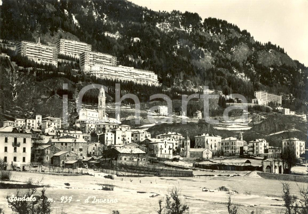 Cartolina originale da collezione 1954 SONDALO (SO) Panorama del paese d'inverno *Cartolina postale FG VG 1