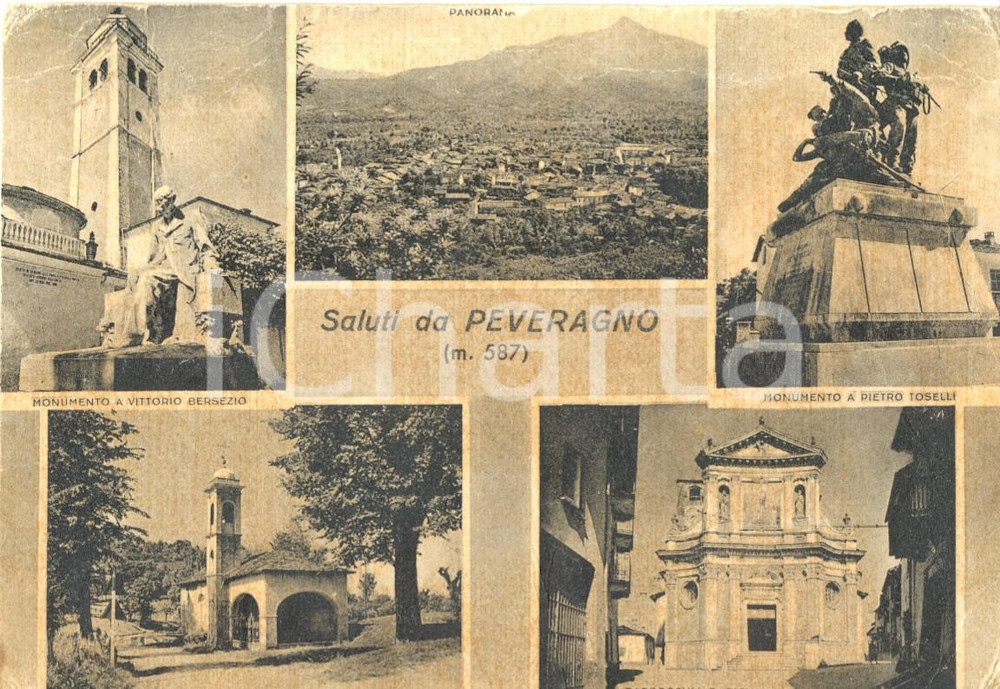 Cartolina originale da collezione 1956 PEVERAGNO (CN) Vedutine cappella SAN ROCCO, monumento PIETRO TOSELLI *FG VG 1