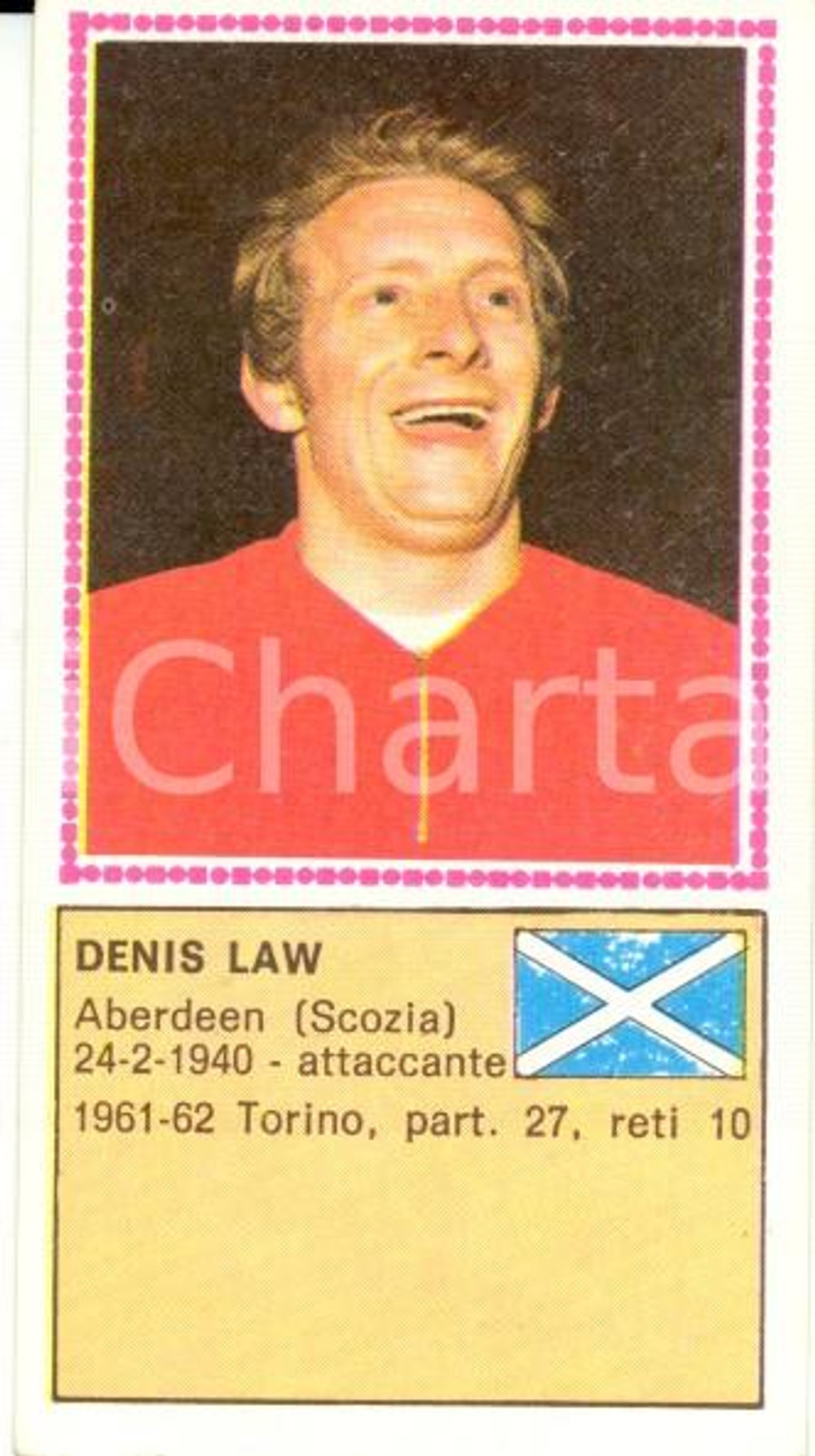 Oggetto da collezione cartaceo Album PANINI - CALCIATORI 1970 - 1971 Figurina Denis LAW Serie A TORINO 1