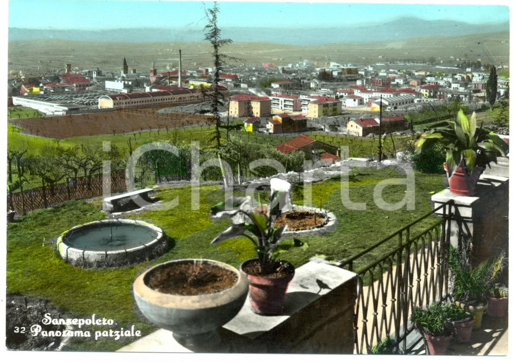 Cartolina originale da collezione 1963 SANSEPOLCRO (AR) Panorama dall'alto della cittÃ  *Cartolina FG VG 1