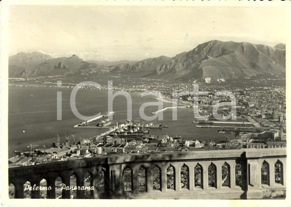 Cartolina originale da collezione 1955 PALERMO Veduta panoramica della cittÃ  e del porto Cartolina postale FG VG 1