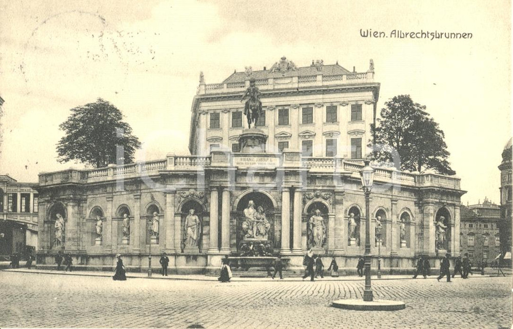 Cartolina originale da collezione 1906 VIENNA A Albrechtsbrunnen  Veduta della fontana Cartolina animata FP VG 1