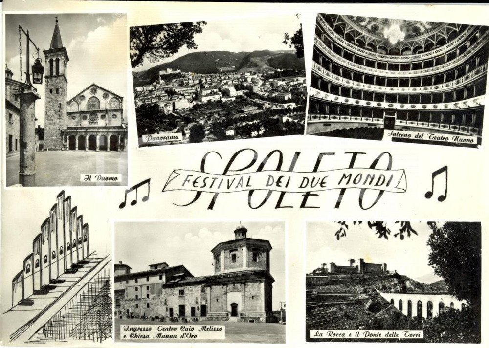 Cartolina originale da collezione 1961 SPOLETO Vedutine Chiesa MANNA D ORO e ponte delle TORRI  Cartolina FG VG 1