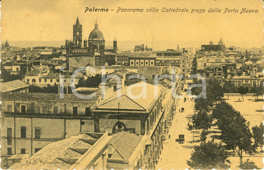 Cartolina originale da collezione 1915 ca PALERMO Panorama della Cattedrale preso da PORTA NUOVA *Cartolina FP NV 1