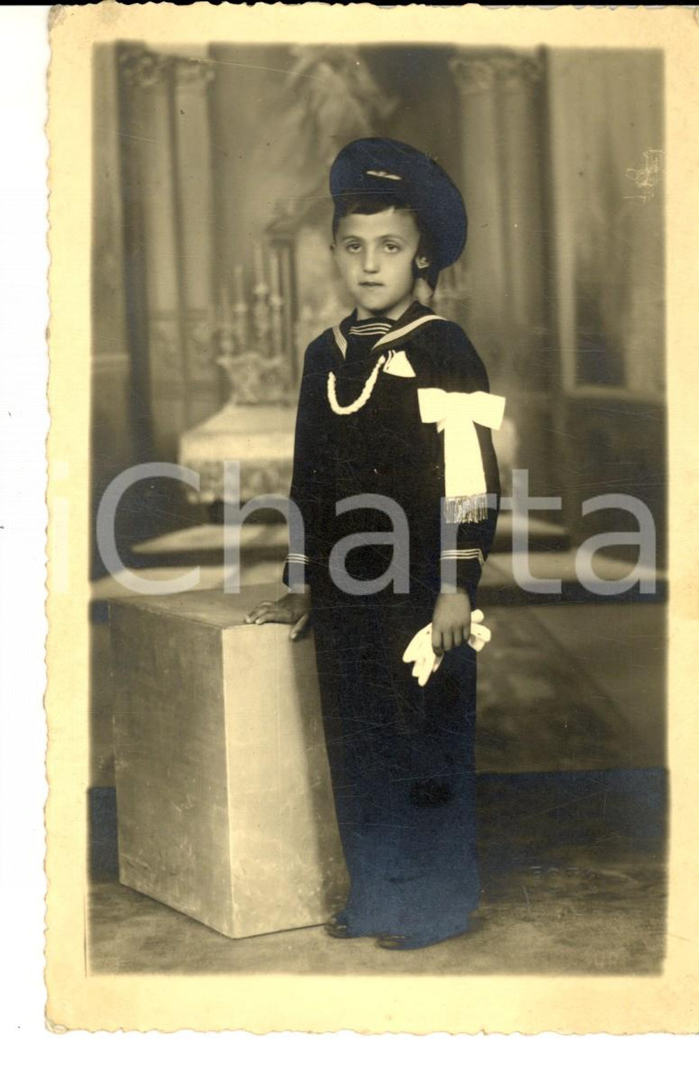 Fotografia d epoca originale 1940 ca NOVI LIGURE AL Prima Comunione di un marinaretto Foto FERRARESE 1