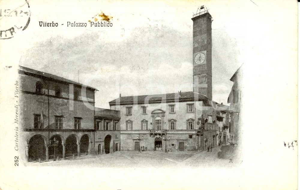 Cartolina originale da collezione 1915 VITERBO Veduta del Palazzo Pubblico con torre orologio *Cartolina FP VG 1