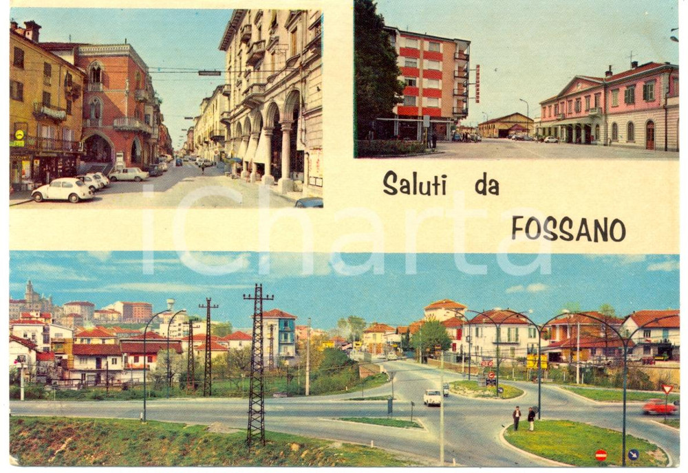 Cartolina originale da collezione 1974 FOSSANO CN Vedutine centro storico Cartolina FG VG VINTAGE 1