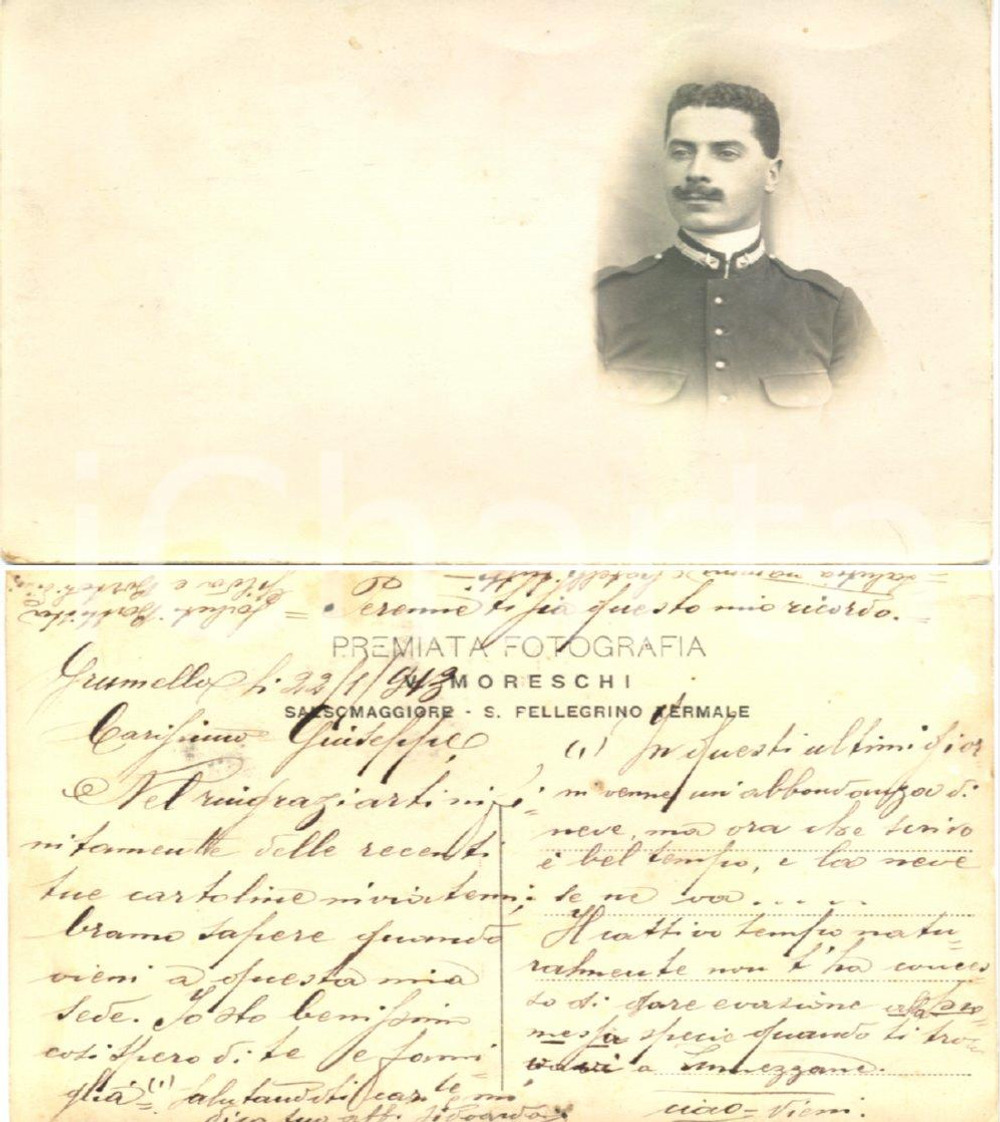 Fotografia d'epoca originale 1913 GRUMELLO DEL MONTE (BG) Ritratto dell'ufficiale Fidoardo *Foto MORESCHI 1