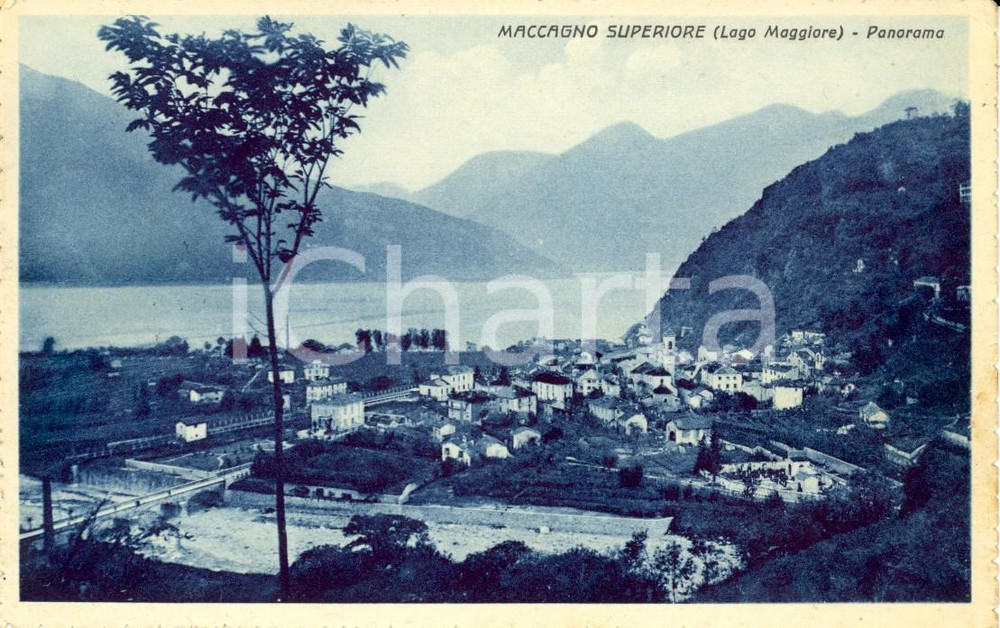 Cartolina originale da collezione 1938 MACCAGNO (VA) Panorama del paese e del lago MAGGIORE *Cartolina FP VG 1