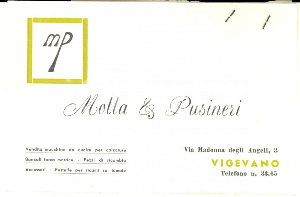 Cartolina originale da collezione 1960 ca VIGEVANO MOTTA & PUSINERI Macchine da cucire *Cartoncino pubblicitario 1