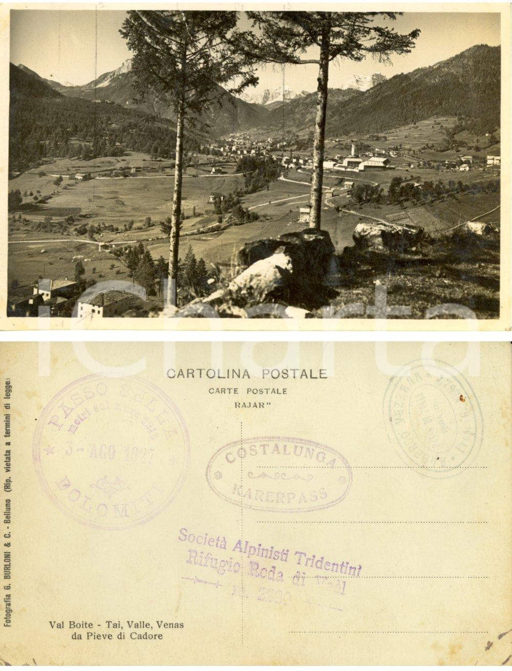 Cartolina originale da collezione 1927 VALLE BOITE BL TAI VALLE e VENAS visti da PIEVE di CADORE DANNEGGIATA 1