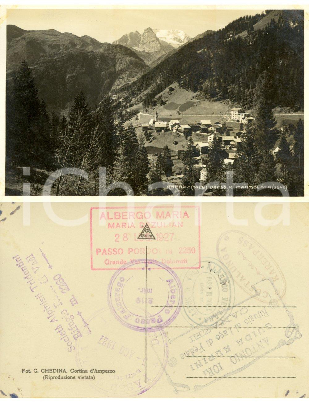 Cartolina originale da collezione 1927 LIVINALLONGO DEL COL DI LANA (BL) Veduta frazione ANDRAZ verso MARMOLADA 1
