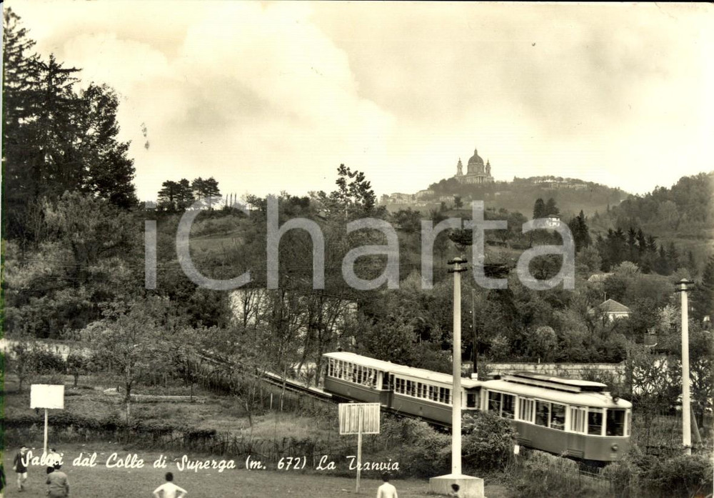 Cartolina originale da collezione 1950 ca TORINo Veduta tramvia del colle di SUPERGA Cartolina ANIMATA FG VG 1