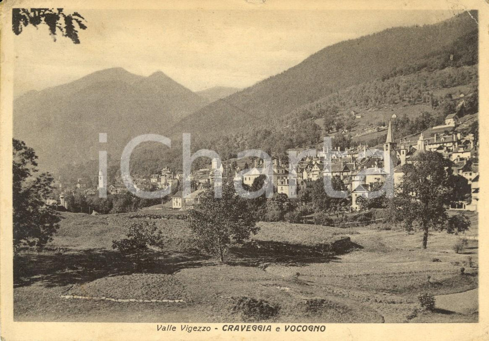 Cartolina originale da collezione 1935 CRAVEGGIA (VB) Valle VIGEZZO Veduta del paese e di VOCOGNO *Cartolina FG VG 1