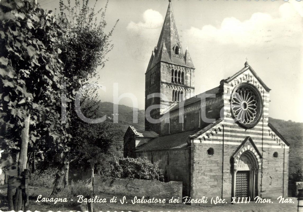 Cartolina originale da collezione 1959 LAVAGNA (GE) Veduta basilica SAN SALVATORE dei FIESCHI *Cartolina FG VG 1