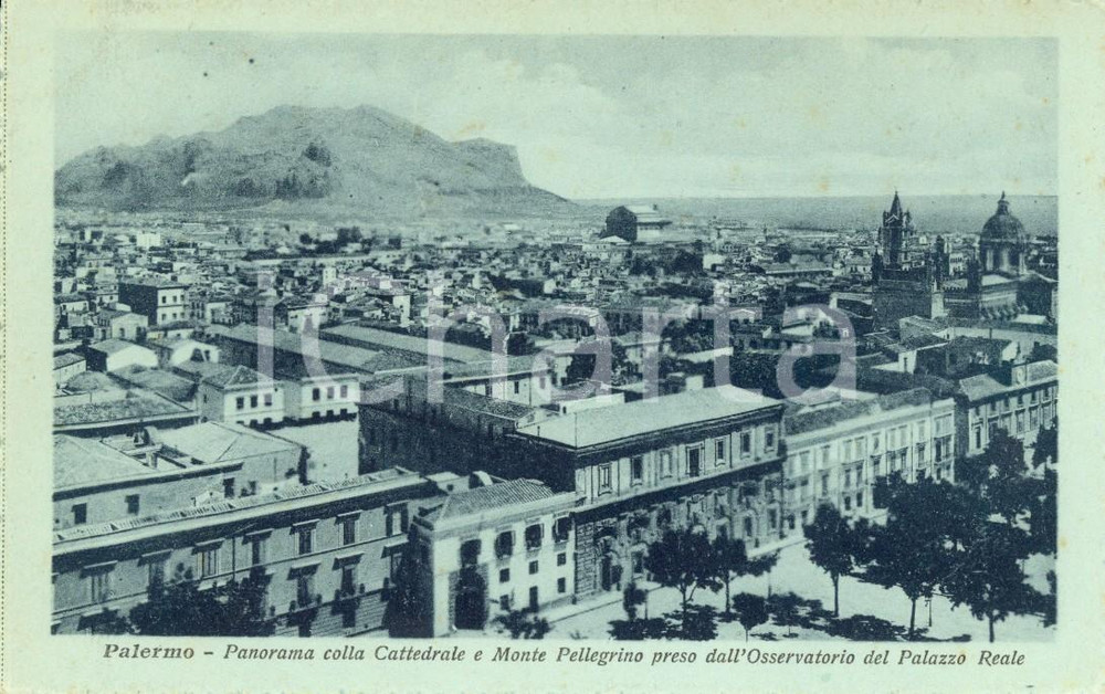 Cartolina originale da collezione 1940 ca PALERMO Panorama cattedrale e Monte PELLEGRINO da Palazzo Reale *FP NV 1