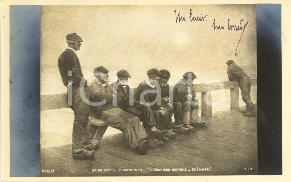 Cartolina originale da collezione 1900 ca ARTE George MARONIEZ Sardiniers Bretons - Chomage *Cartolina FP NV 1