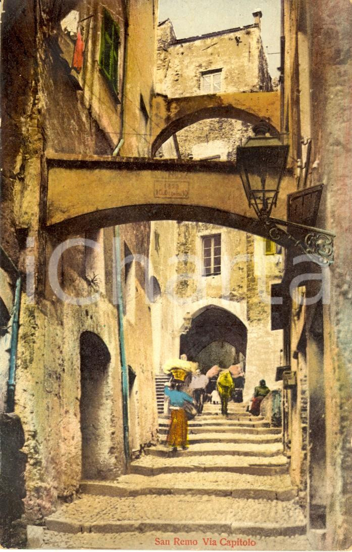 Cartolina originale da collezione 1915 ca SANREMO IM Passanti in Via CAPITOLO nella cittÃ  vecchia Cartolina NV 1