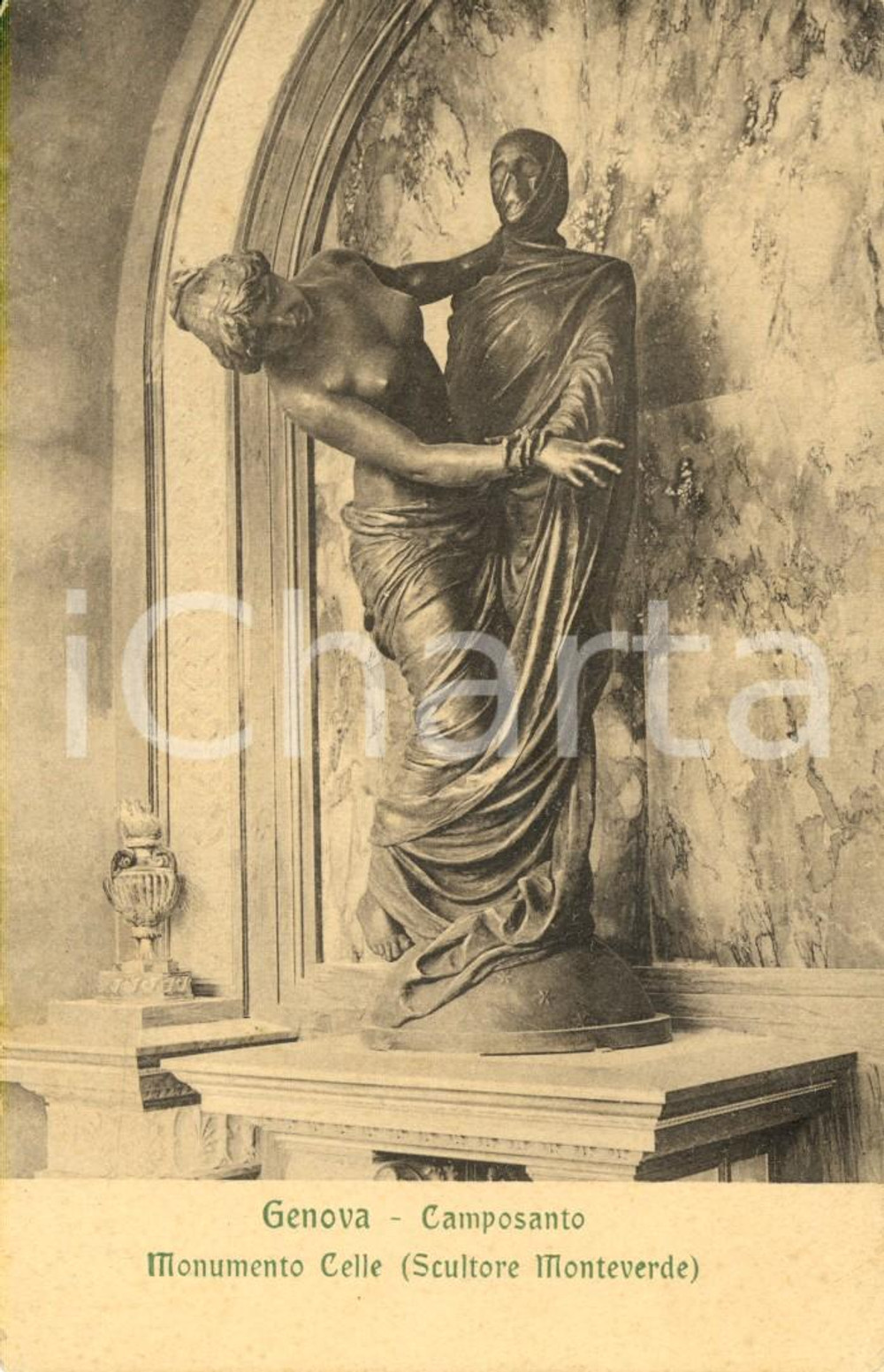 Cartolina originale da collezione 1925 ca ARTE Giulio MONTEVERDE Monumento CELLE al Camposanto di GENOVA *FP NV 1