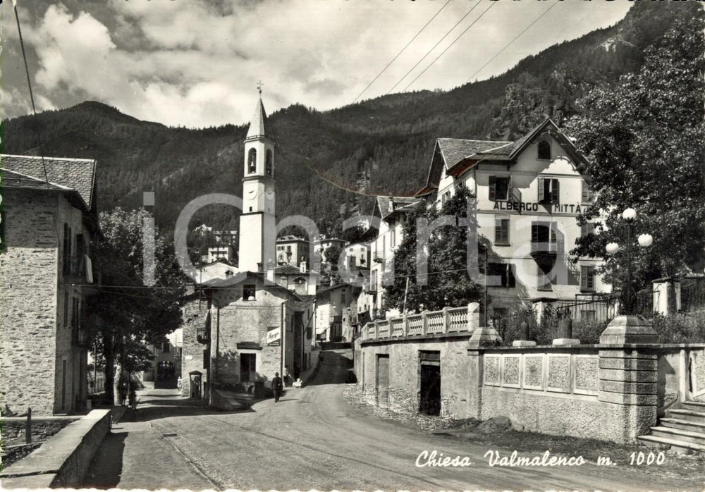 Cartolina originale da collezione 1950 ca CHIESA VALMALENCO (SO) Veduta paese con Albergo MITTA *Cartolina FG NV 1