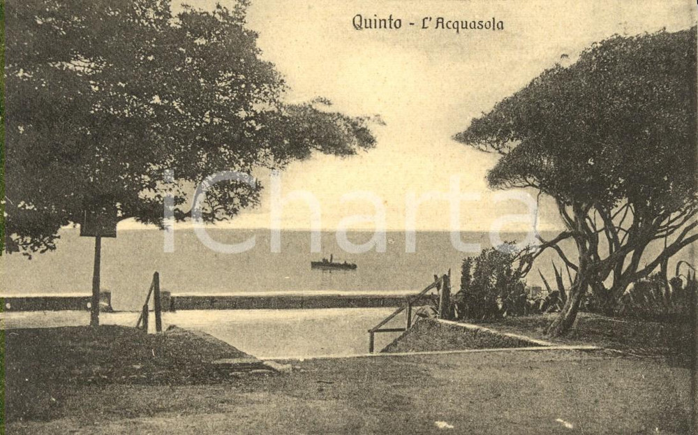Cartolina originale da collezione 1914 GENOVA QUINTO Panorama dall'ACQUASOLA *Cartolina ANIMATA con barca FP VG 1