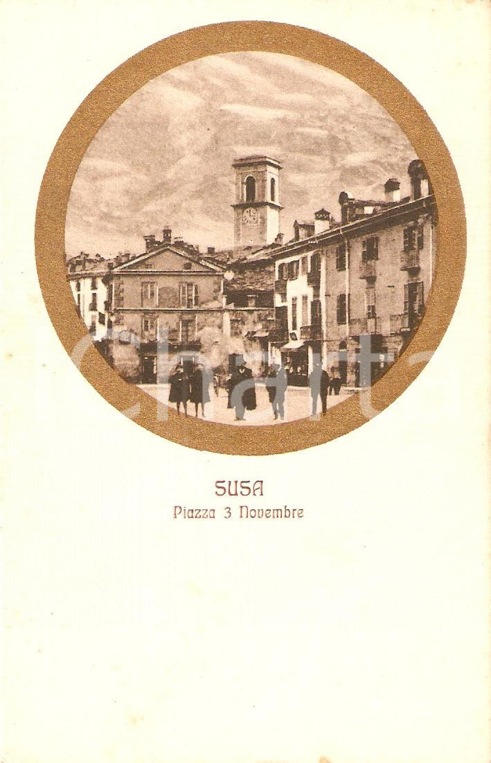 Cartolina originale da collezione 1930 ca SUSA TO Piazza III NOVEMBRE Animata con campanile Cartolina FP NV 1