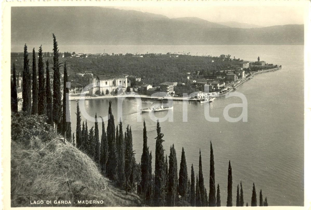 Cartolina originale da collezione 1952 MADERNO BS Panorama LAGO DI GARDA  Battello Cartolina animata FG VG 1