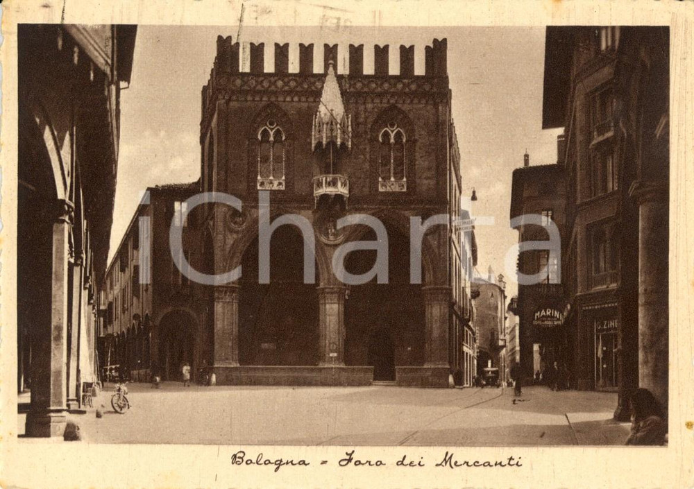 Cartolina originale da collezione 1941 BOLOGNA Veduta del Foro dei MERCANTI *Cartolina postale ANIMATA FG VG 1