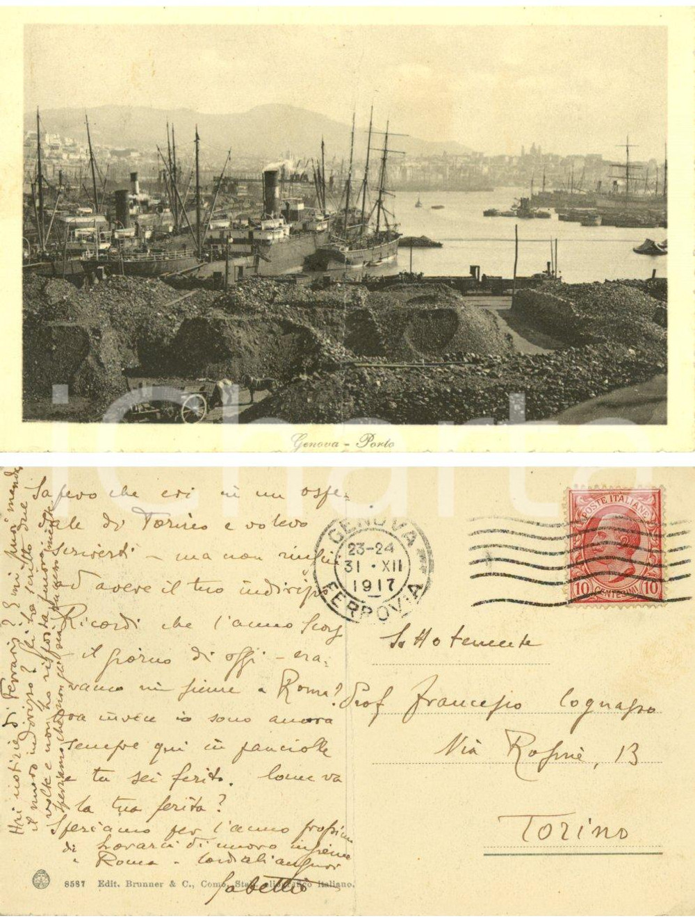 Autografo originale 1917 GENOVA Il porto *Autografo Giuseppe GABETTI a Francesco COGNASSO FP VG 1