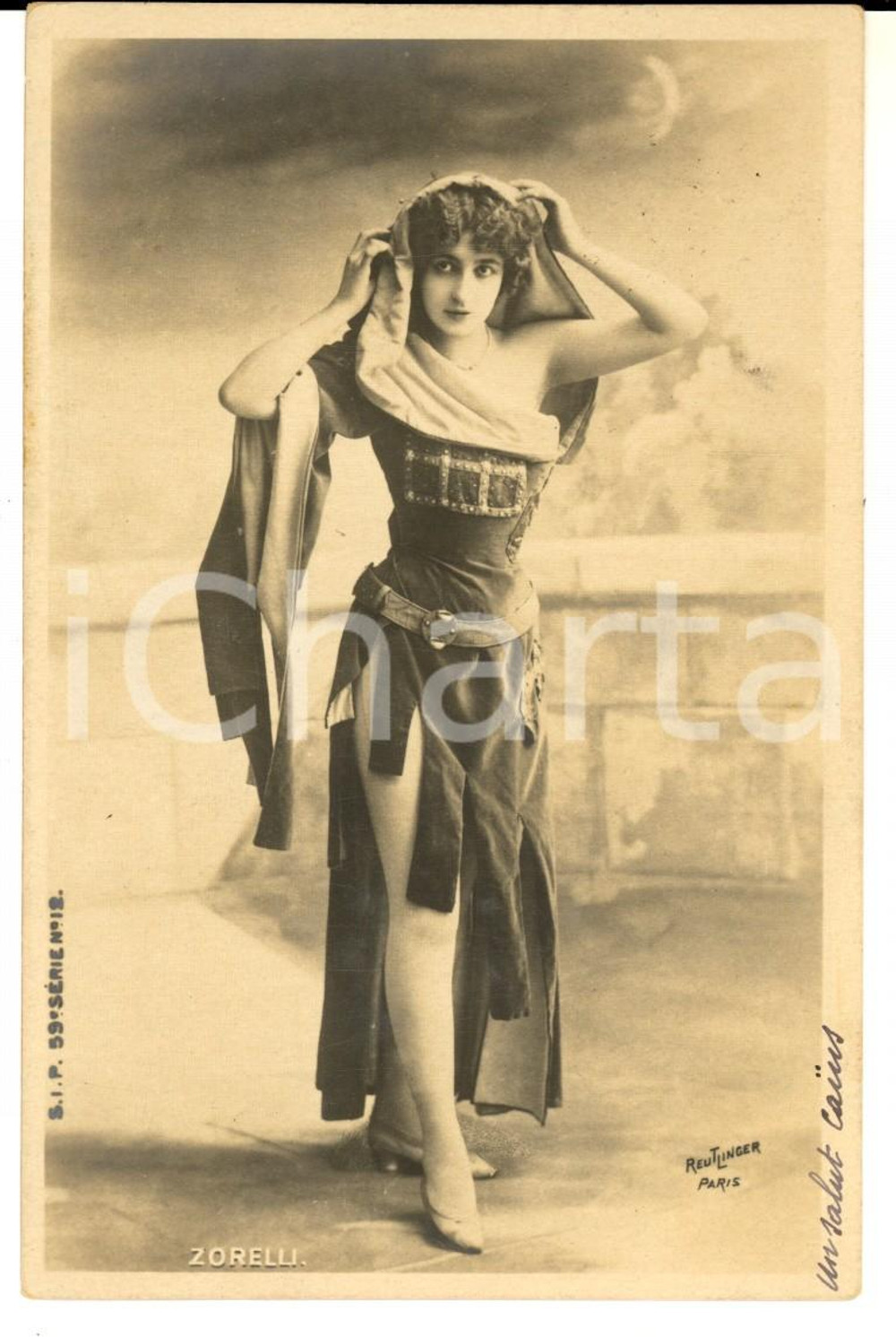 Cartolina originale da collezione 1903 TEATRO Attrice Janine ZORELLI in costume di scena Cartolina a duca GUARINI 1