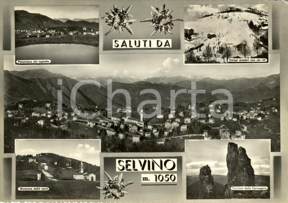 Cartolina originale da collezione 1956 SELVINO BG Vedutine MADONNA della NEVE e Torrioni CORNAGERA Cartolina VG 1