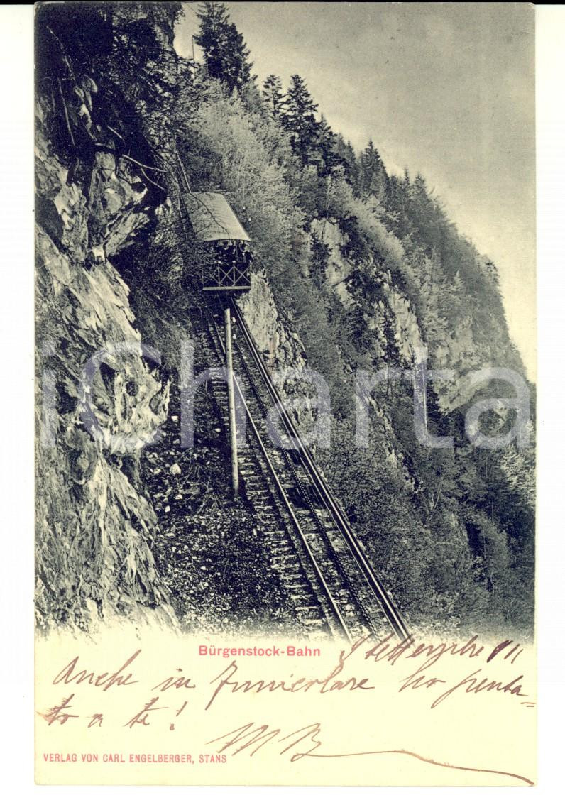 Cartolina originale da collezione 1901 BURGENSTOCK (CH) Veduta con la funicolare *Cartolina ANIMATA FP GH 1