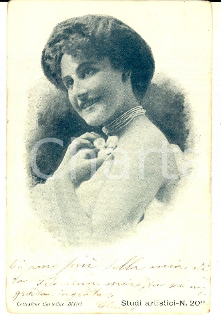 Cartolina originale da collezione 1903 TEATRO Attrice con fiore e collana di perle Cartolina BIDERI nÂ° 208 1