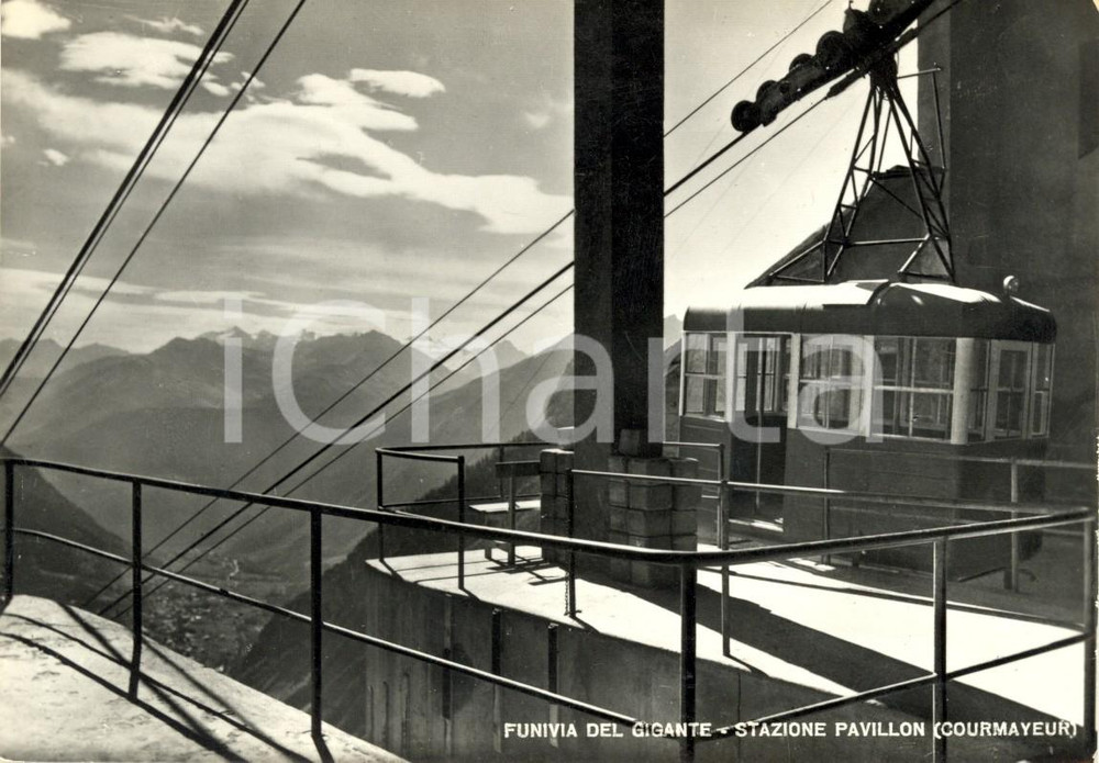 Cartolina originale da collezione 1950 ca COURMAYEUR AO Stazione PAVILLON della funivia del GIGANTE FG VG 1