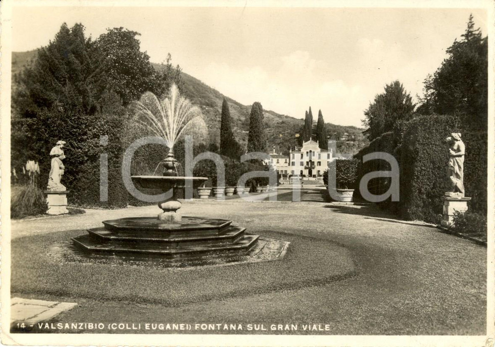 Cartolina originale da collezione 1939 GALZIGNANO TERME (PD) Fontana sul Gran Viale di Villa BARBARIGO *FG VG 1