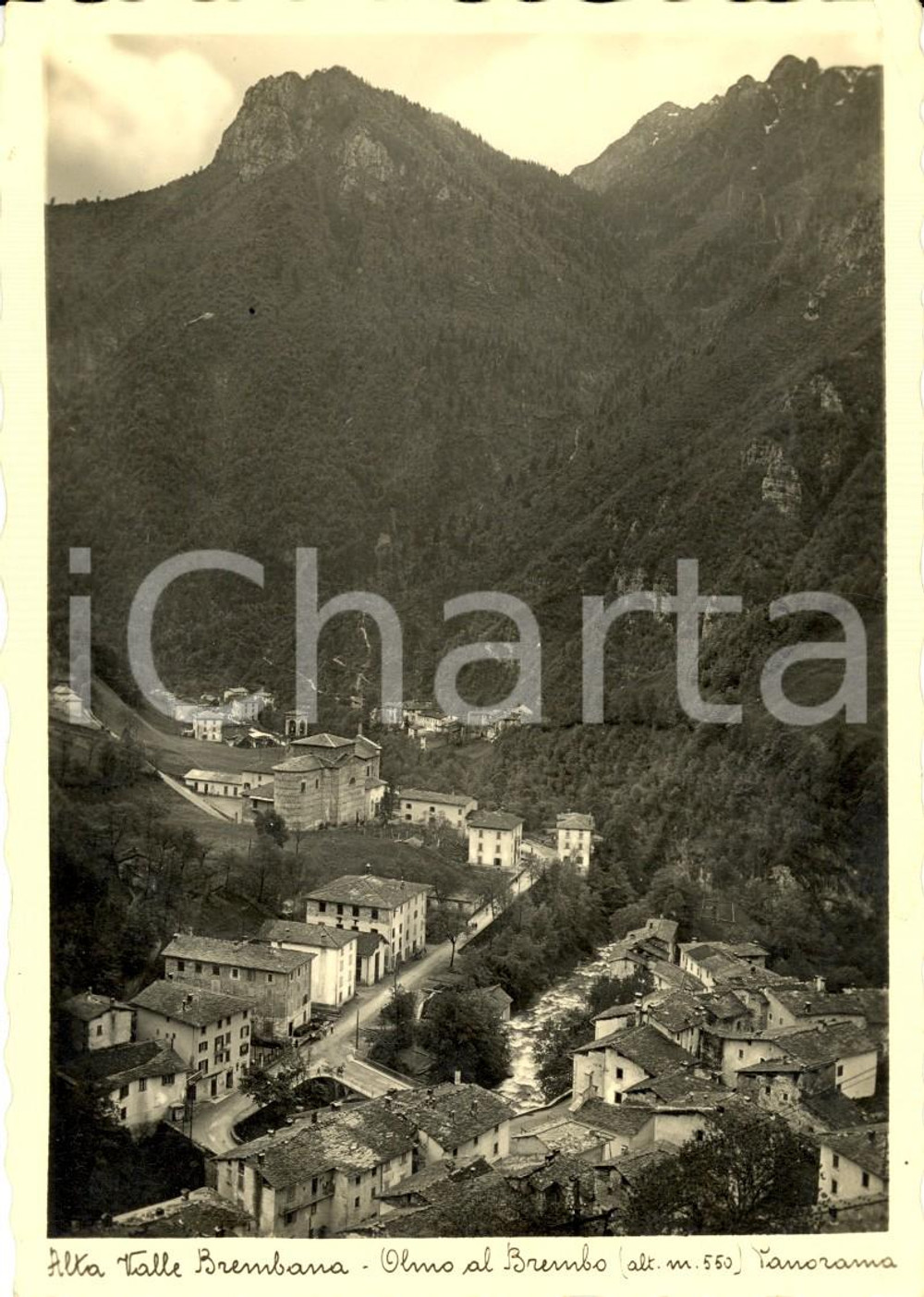 Cartolina originale da collezione 1941 OLMO AL BREMBO (BG) Veduta panoramica del paese in Alta Val BREMBANA *FG VG 1