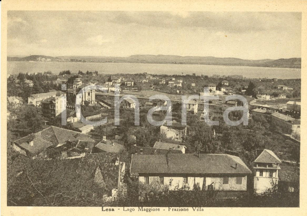 Cartolina originale da collezione 1940 ca LESA (NO) Veduta della frazione VILLA e Lago MAGGIORE *Cartolina FG VG 1