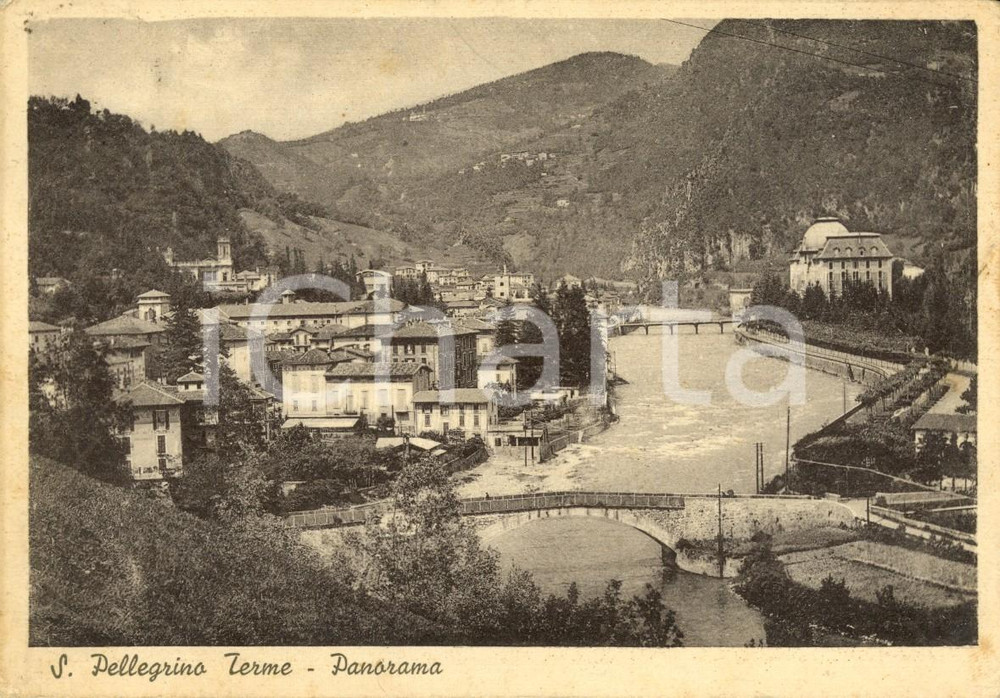Cartolina originale da collezione 1940 SAN PELLEGRINO TERME (BG) Veduta panoramica paese e fiume BREMBO *FG VG 1